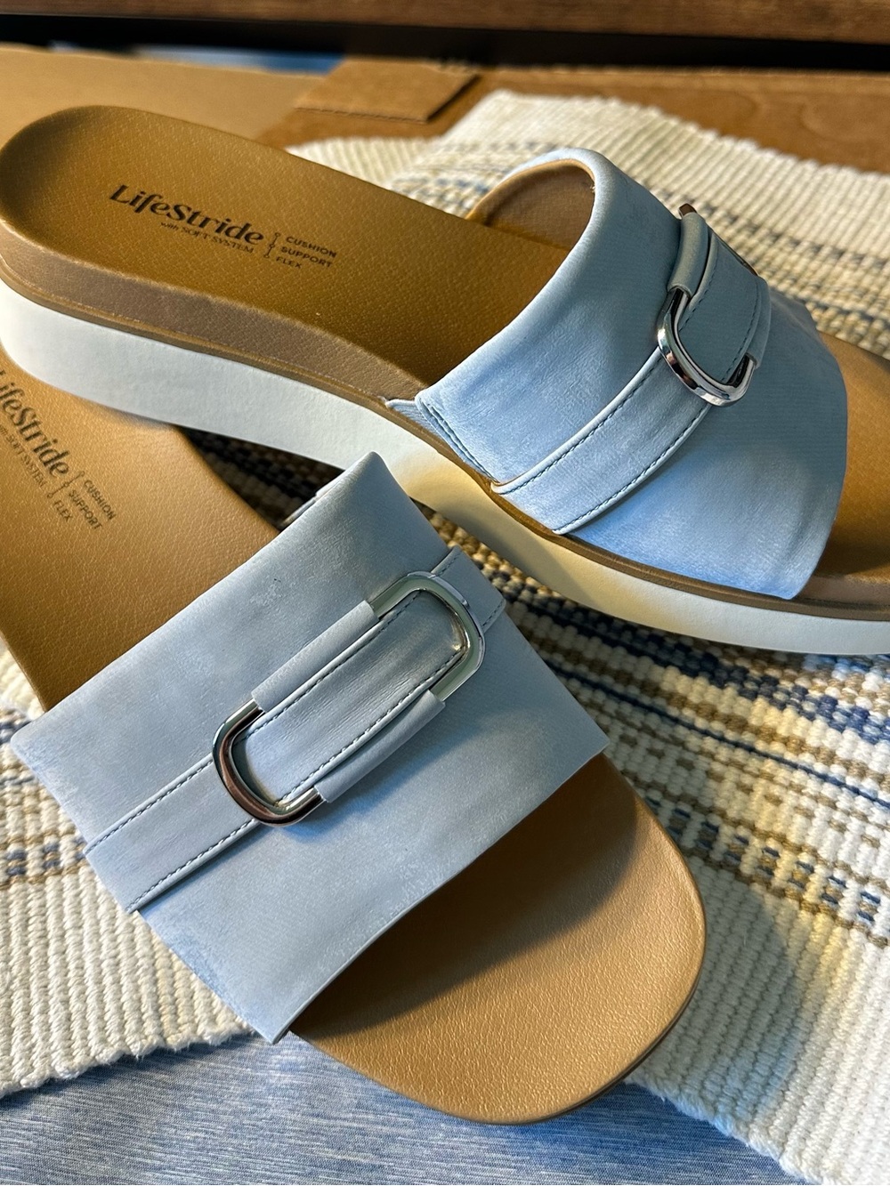 LifeStride Women’s Blue GenevieveCushioned Slide Wedge Sandals Buckle US 9 W EU